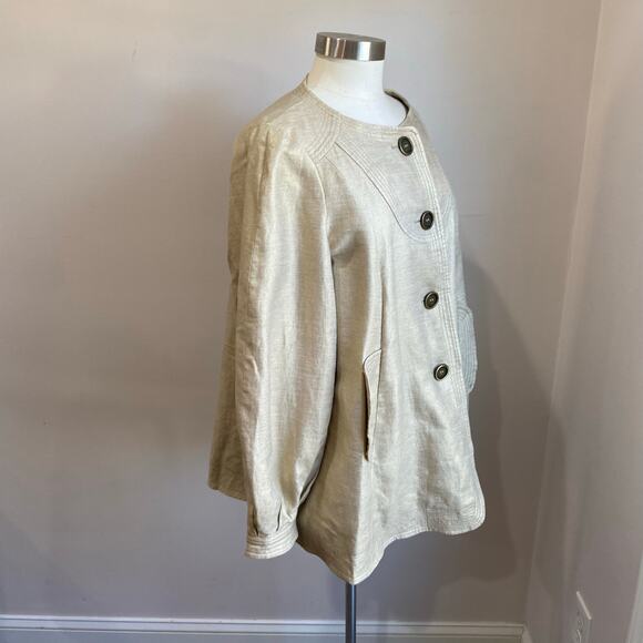 Burberry London Gold Metallic Cotton Linen Collarless Swing Style Jacket Sz 8R - Picture 6 of 11